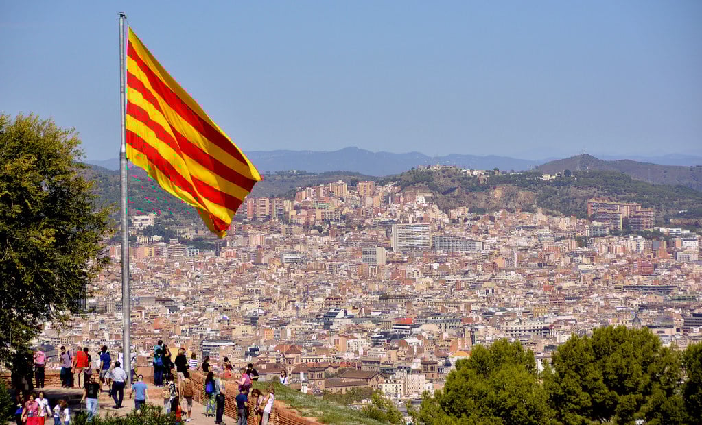 View of Barcelona with Catalan flag
