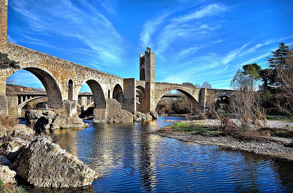 Medieval bridge at Besalu with river below