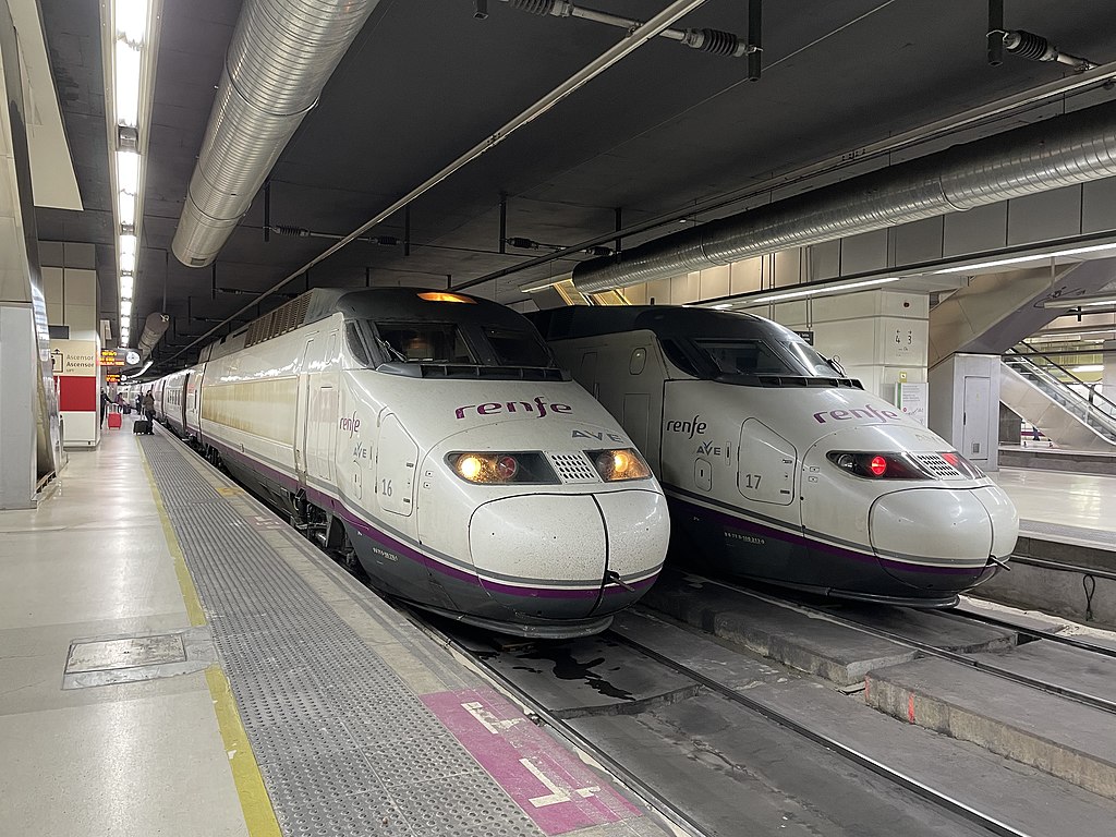 Two renfe trains at Barcelona Sant train station