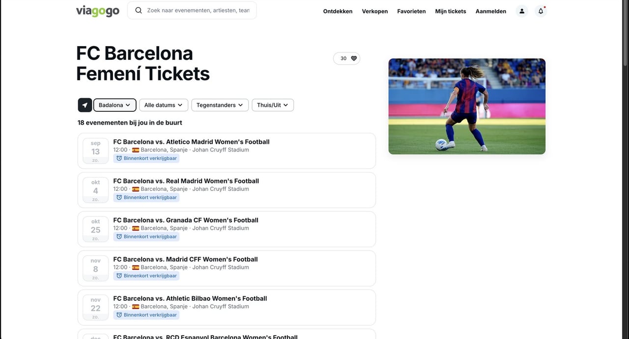 A Viagogo listing page for FC Barcelona Femení tickets