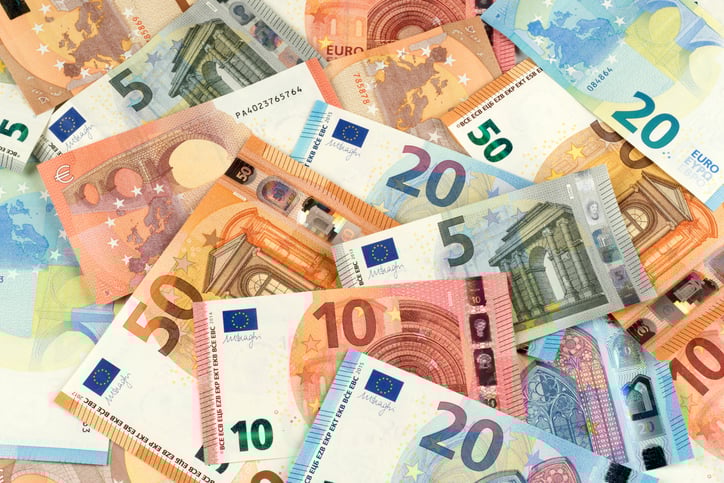 Multiple euro bills from above