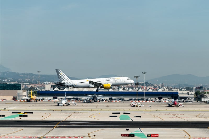 Plane leaving Barcelona El Prat airport