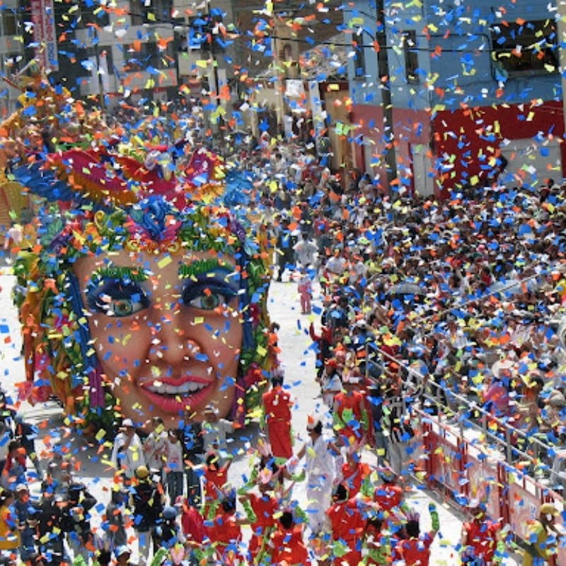 A big parade with a lot of confetti