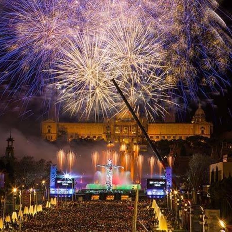Firework show during New Year in Barcelona