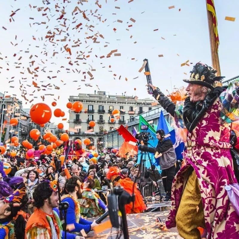 People celebrating carnival in Barcelona