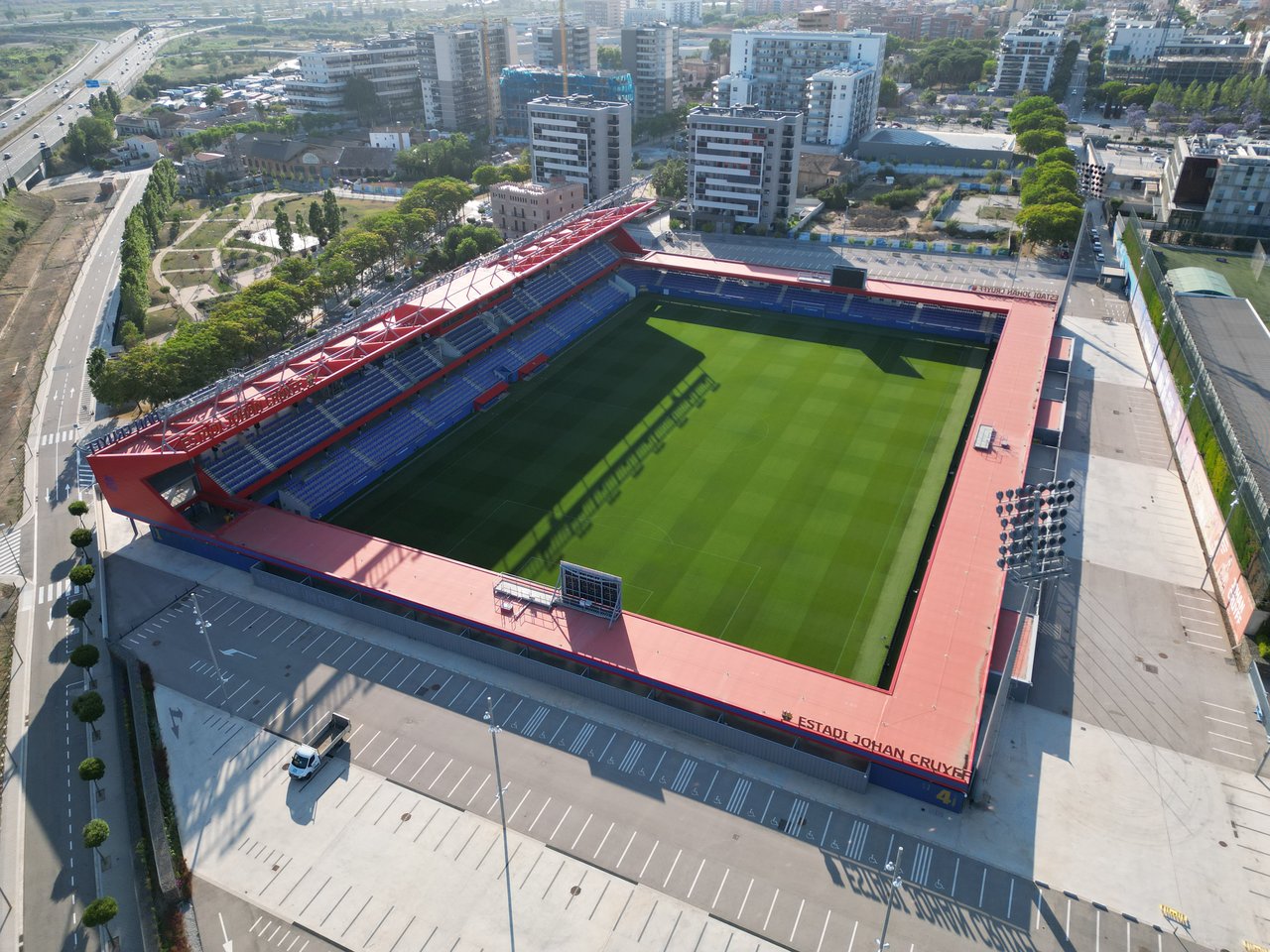 Aerial view of the Estadi Johan Cruyff in Sant Joan Despí, home of Barça Femení