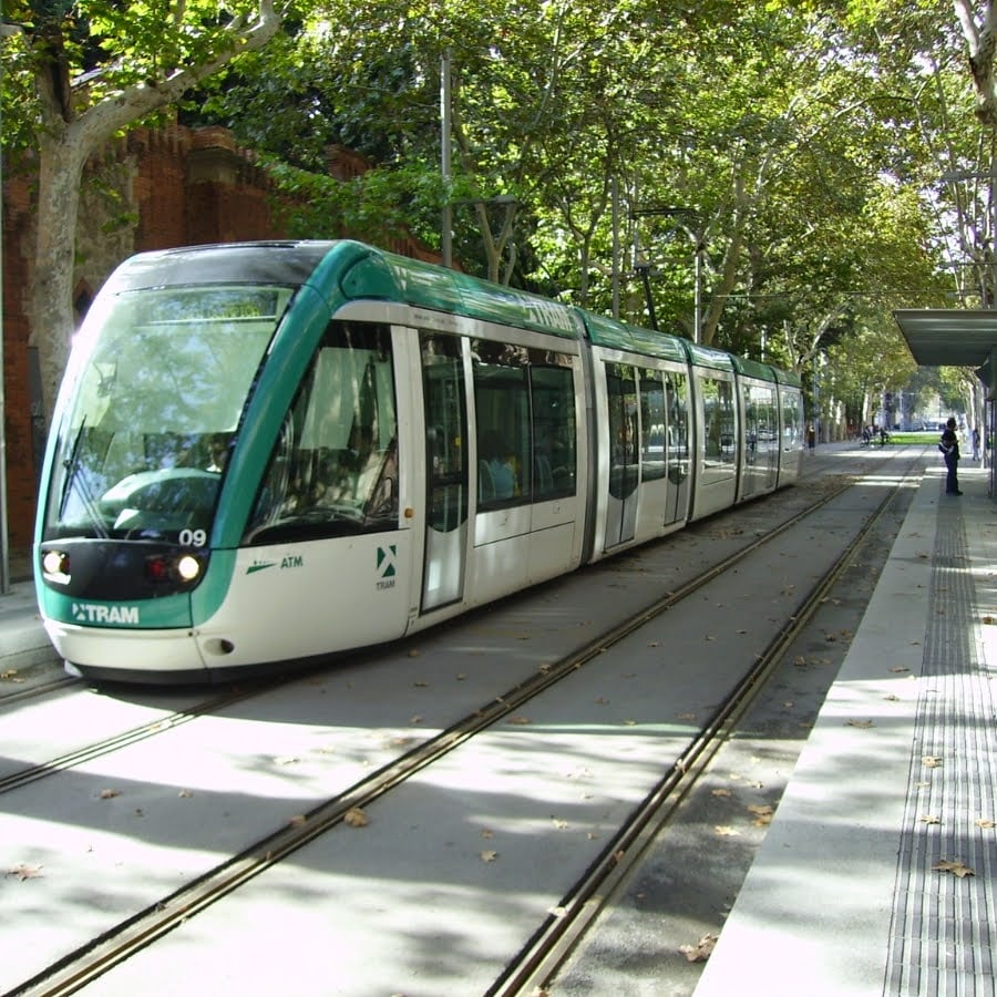 A tram riding in Barcelona