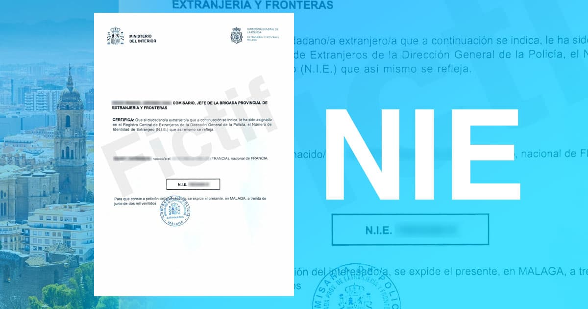An example of a Spanish NIE document, displaying the official format used for foreign nationals in Spain, with fictitious details for illustrative purposes.