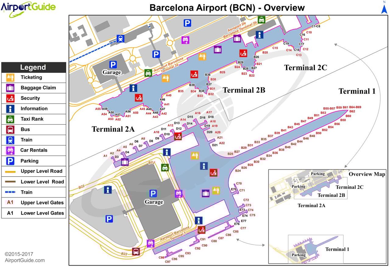 Map of terminals at el prat airport, including parking
