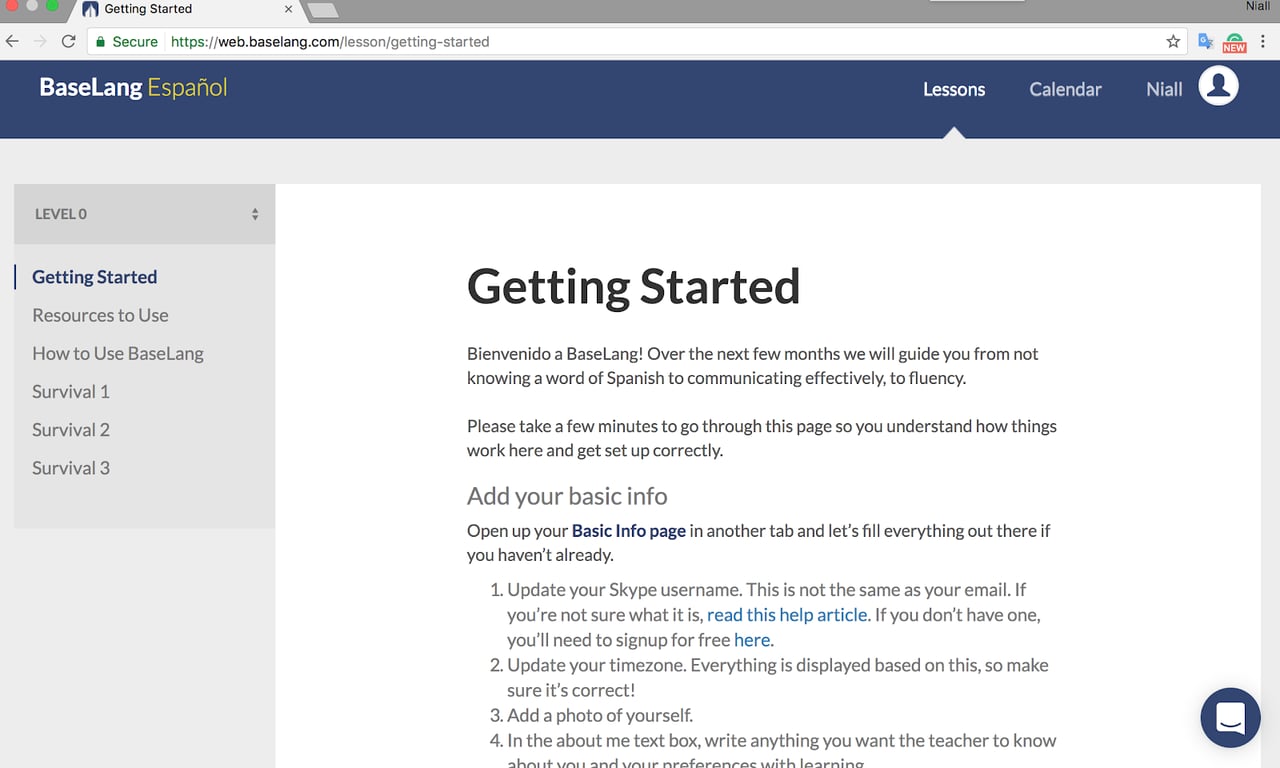 BaseLang course getting started section screenshot