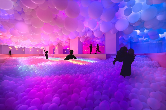 Room of Barcelona balloon museum full with balloons and what seems like people playing around in them